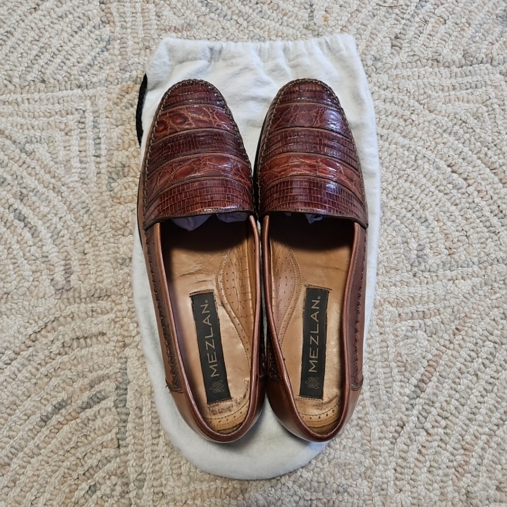 Mezlan Mens Lizard Leather Slip On Loafter Size 8.5 Good Consition